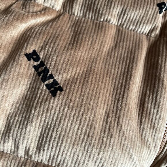Victoria's Secret Pink Rib Velour Crop Puffer Jacket Color Caramel Woman’s XL - Picture 3 of 9
